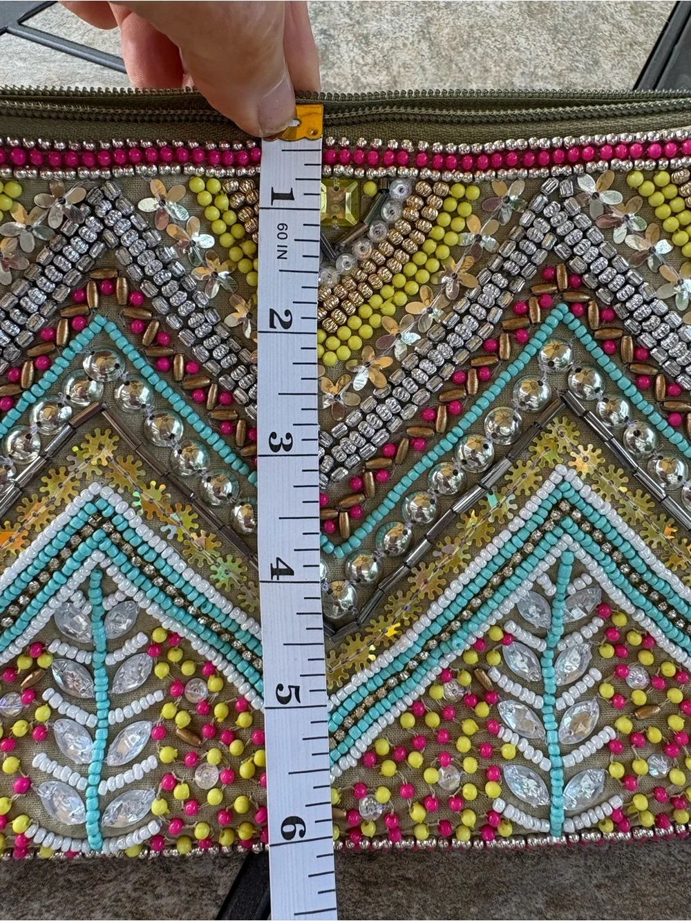 Beaded Chevron Tassel Clutch - Multicolor
